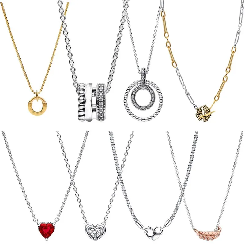 

2023 New 925 Sterling Silver Red Love And Feather Necklace High Quality Women Diy Fashion Jewelry