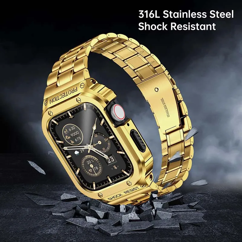 Stainless Steel Strap Correa For Apple Watch Band 7 45mm 44mm metal case Cover Bracelet Accessories For iWatch Series SE 6 5 4