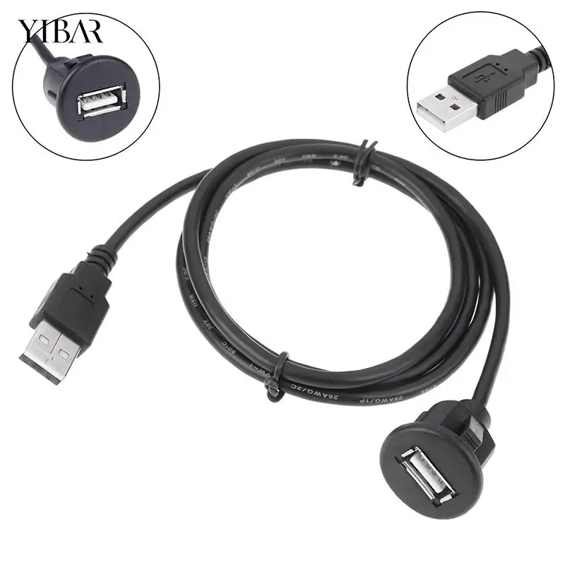 

1Pc 1M Car Dash Board Mount USB 2.0 Male To Female Socket Extension Panel Cable