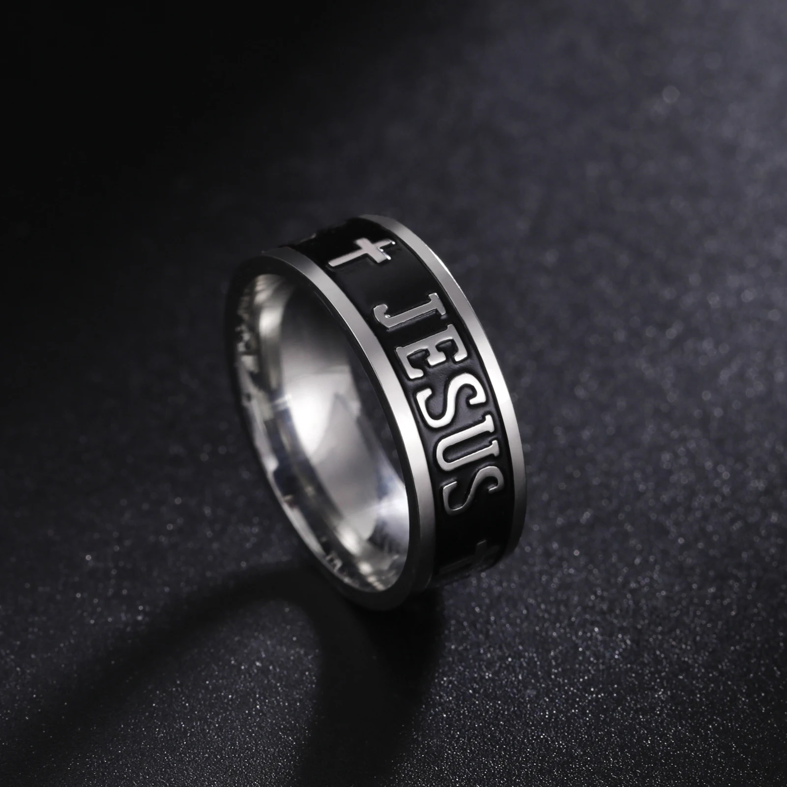 

Jeshayuan 8MM Wide Jesus Ring For Men Stainless Steel Religious Ring Christian Prayer Amulet Jewelry