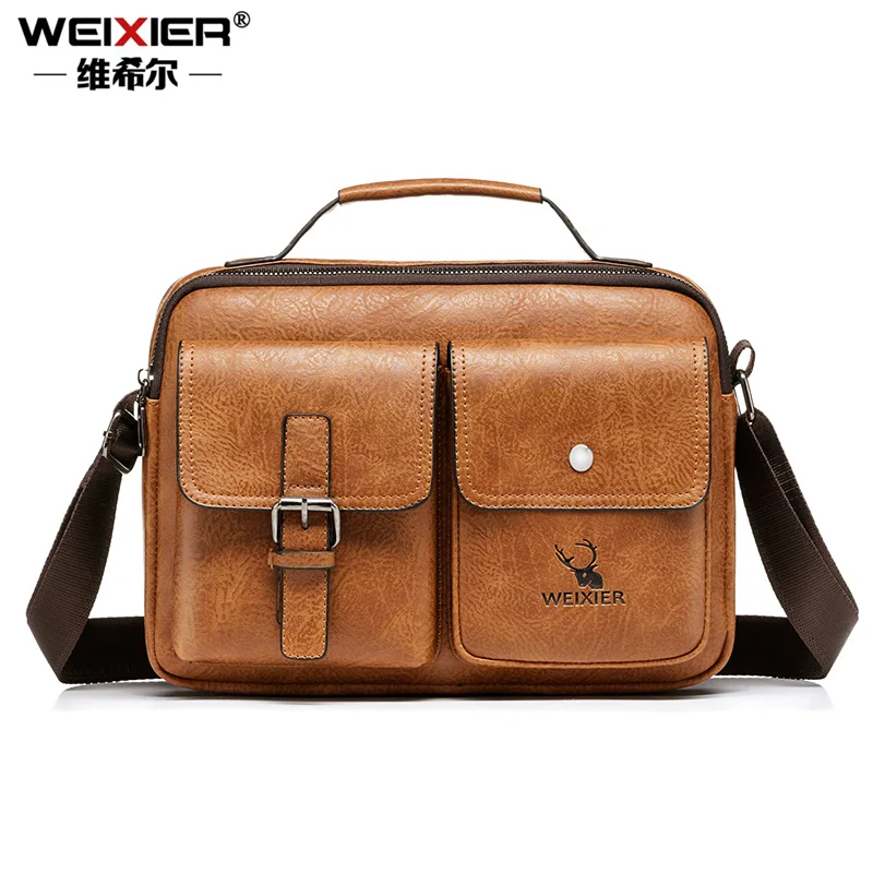 WEIXIER Men's Messenger Bag PU Leather Man Briefcase Handbag Vintage Men Shoulder Bags Casual Crossbody Bags Business Male Bags