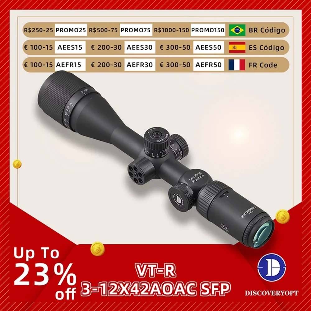 

Прицел для тактической винтовки Discovery Optics 3-12X42AOAC, профессиональный охотничий прицел с револьверным замком для калибра 177, 22, 25