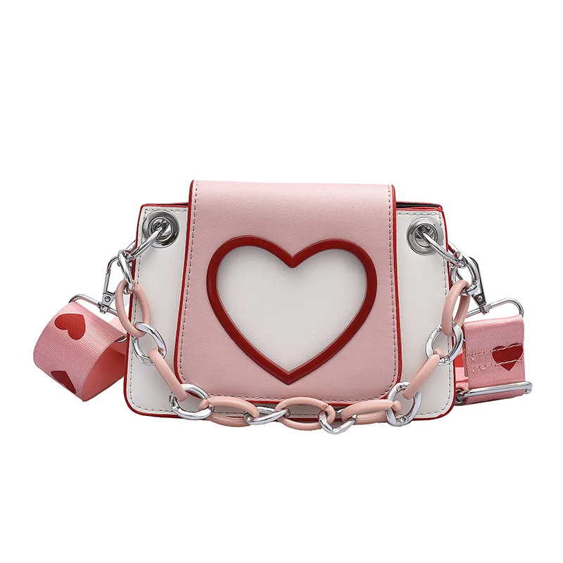 New Girls' Bag Love Adjustable Wide Shoulder Strap Crossbody Shoulder Bag Net Red Qing New Girls' Handheld Small Square Bag