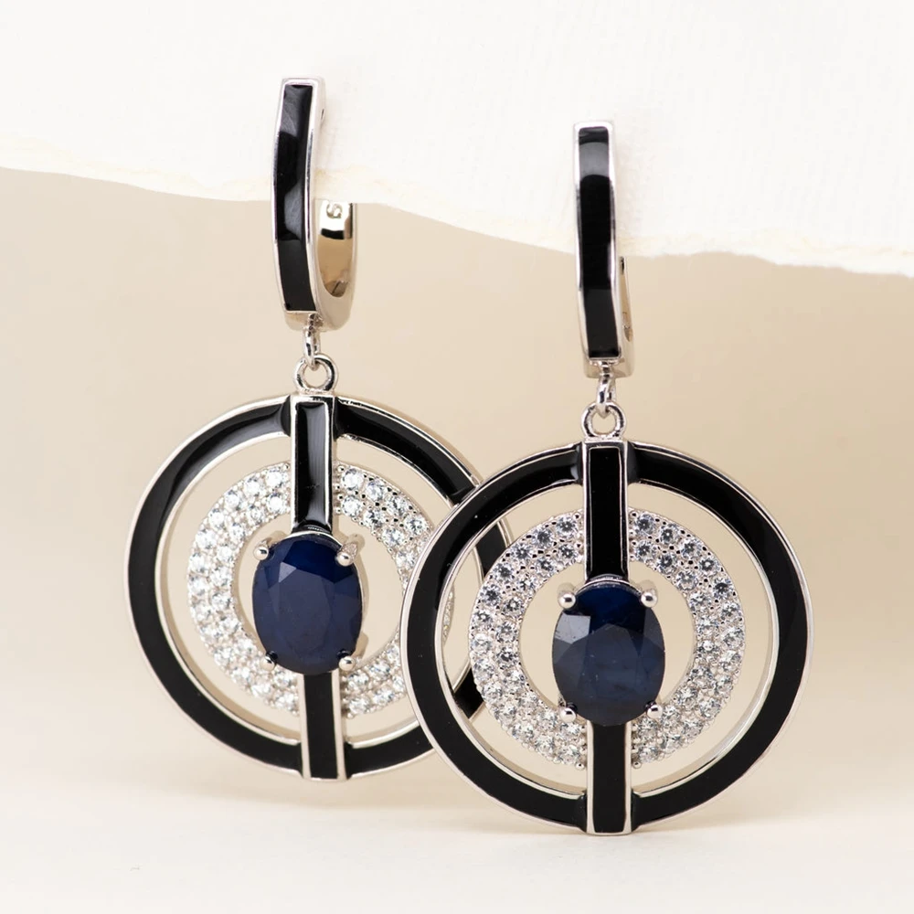 GEM'S BALLET Natural Agate Drop Earrings 925 Sterling Silver Vintage Blue Gemstone Earrings For Women Wedding  Fine Jewelry