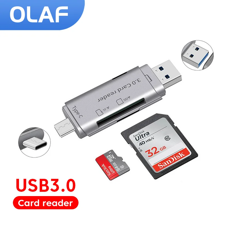 Olaf High speed USB 3.0 Card Reader USB C & USB3.0 to SD TF Memory Card Device Smart Cardreader For Phone PC Laptop Accessories