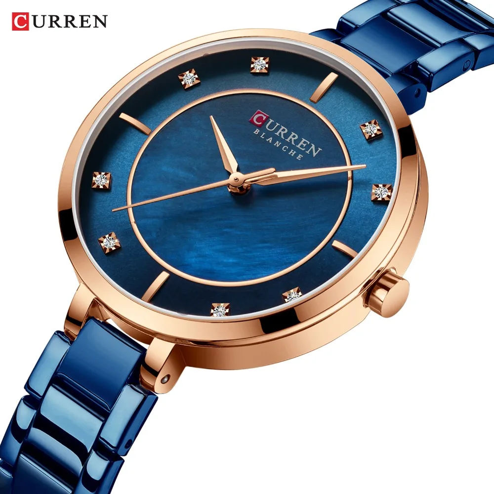 

CURREN Women Watches Luxury Brand Stainless Steel Band Dress Ladies Wristwatch with Crystal Rhinestone Quartz Clock Female 9051