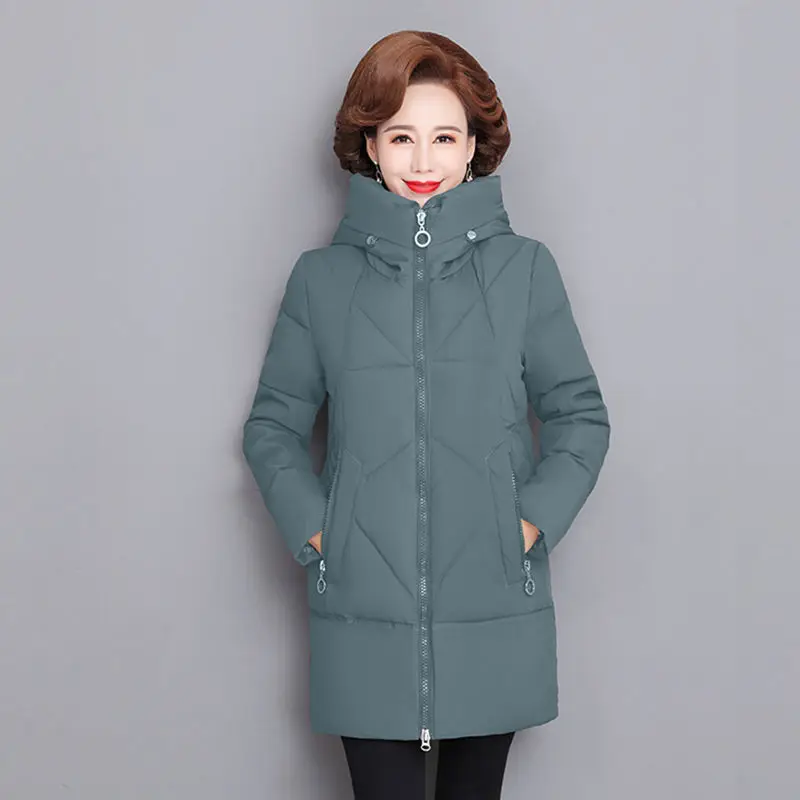 Hooded Thick Down Jacket Female 2023 New Middle Aged Mother Cotton Winter Coat Grandmother Wear Plus Size Long Parka Women 6XL enlarge