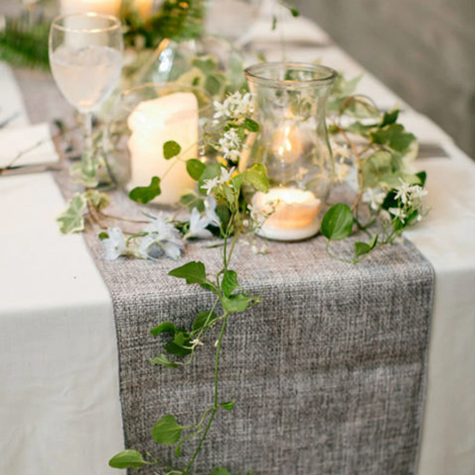 

Grey Linen Table Runner Imitated Jute Wedding Party Decoration Christmas Table Runners Restaurant Dining Table Decoration