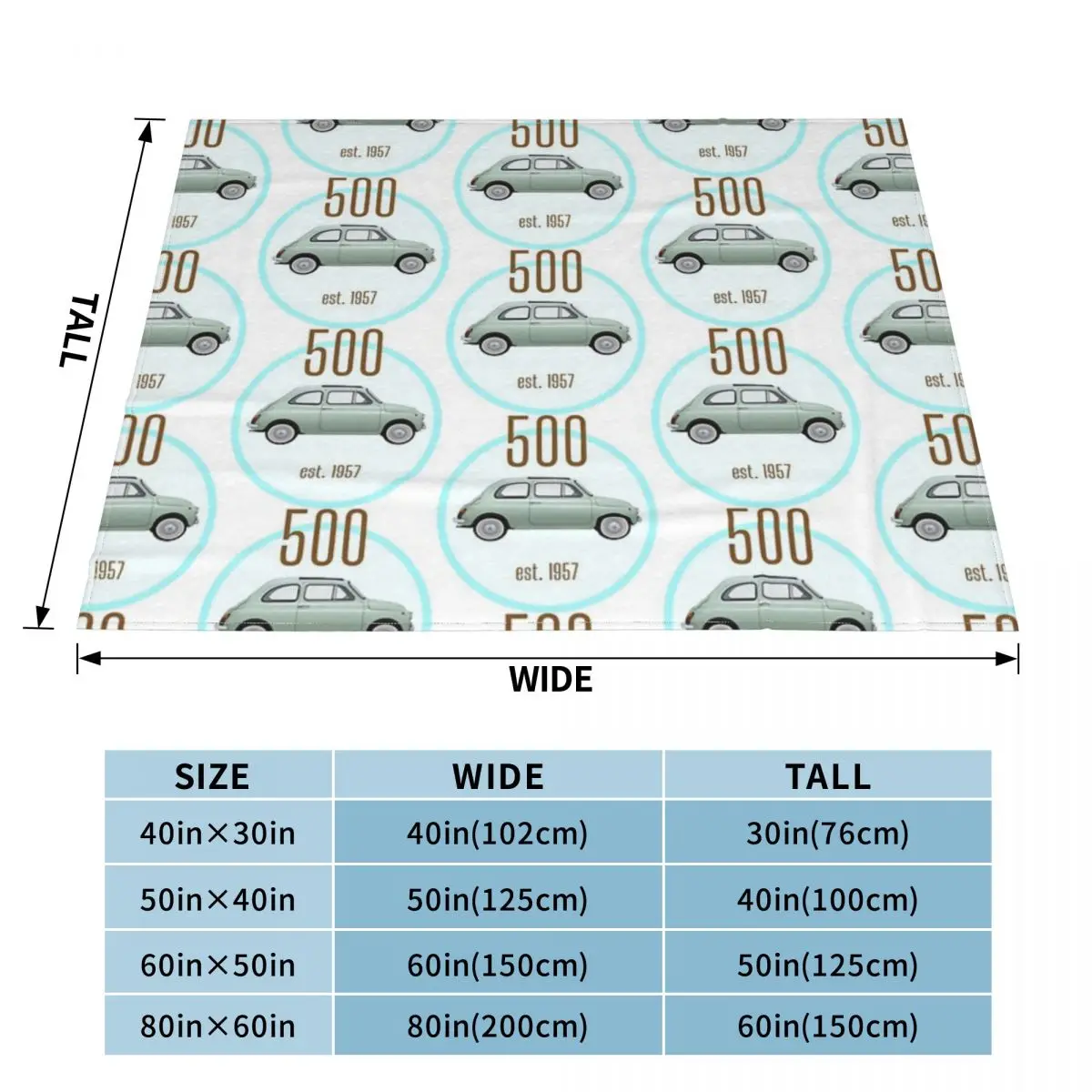 Винтажное одеяло Fiat 500 итальянский автомобиль круглая серая синяя конструкция