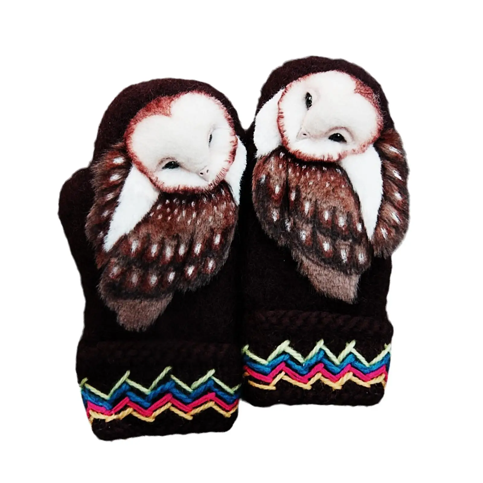 

Cute Owl Hand Knitted Gloves Full Finger Winter Warm Thick Nordic Mittens With Owls Hand Woven Wool Gloves For Women Girls