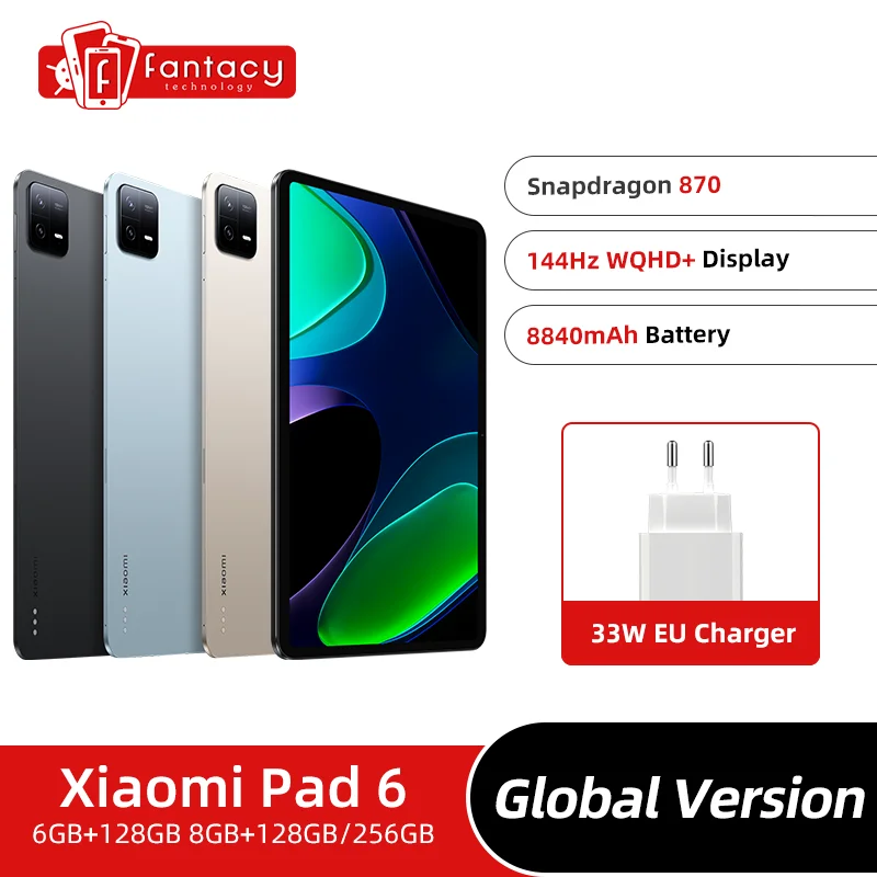 

Global Version Xiaomi Pad 6 Snapdragon 870 128GB/256GB 144Hz WQHD+ 11-inch Screen 8840mAh Battery 33W Pad 6 Quad Speakers