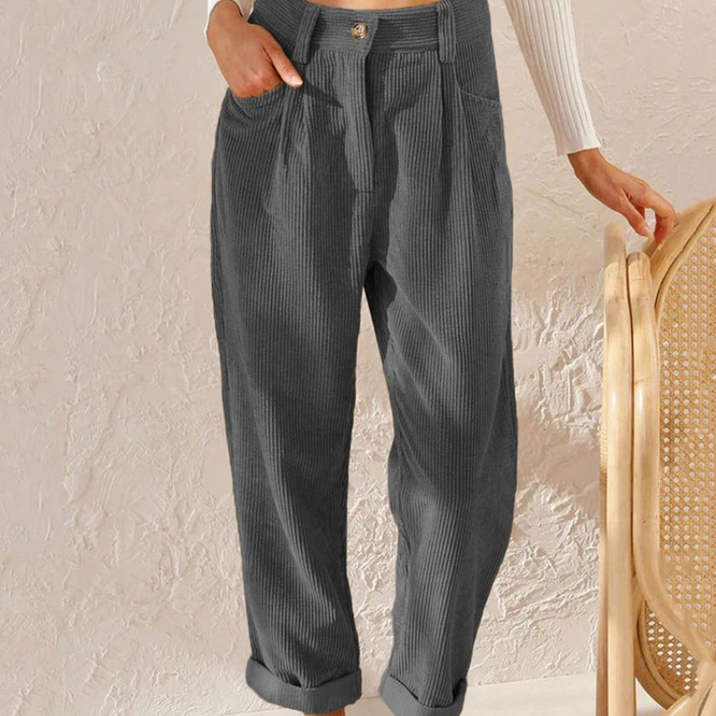 2022 Autumn Corduroy Pants Women High Waist Pants Trousers Women Winter Fashion Loose Pants For Women 3xl