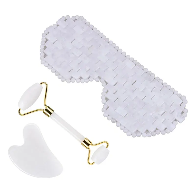 

Белая Нефритовая роликовая маска для сна Набор Новинка натуральный камень холодная терапия занавес для глаз гуаша массажер инструменты для здоровья глаз