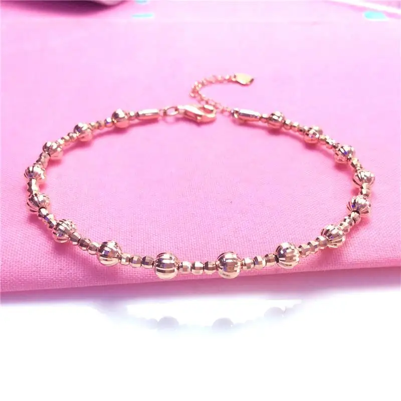 

Женский позолоченный браслет, браслет из розового золота 14 к с бусинами, 585