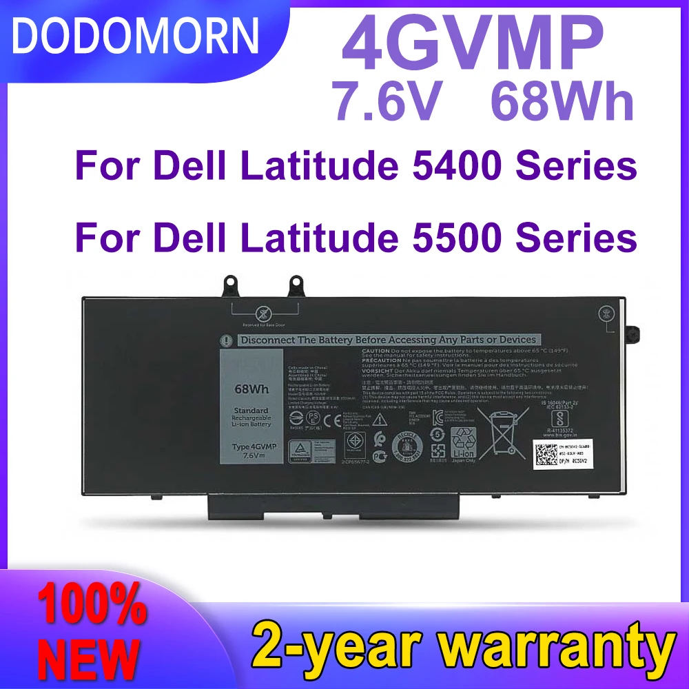 

DODOMORN новый аккумулятор 4GVMP для Dell Latitude 5400 5500 Precision 3540 Inspiron 7590 7591 7791 2-в-1 P84F P42E