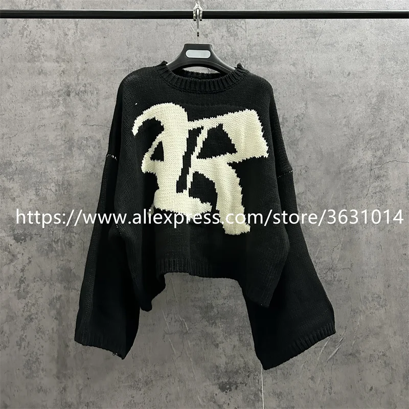 

2023AW Black RAF SIMONS Sweater Men Women Letter R Oversize Bat Shirt Knit Pullover Sweatshirts