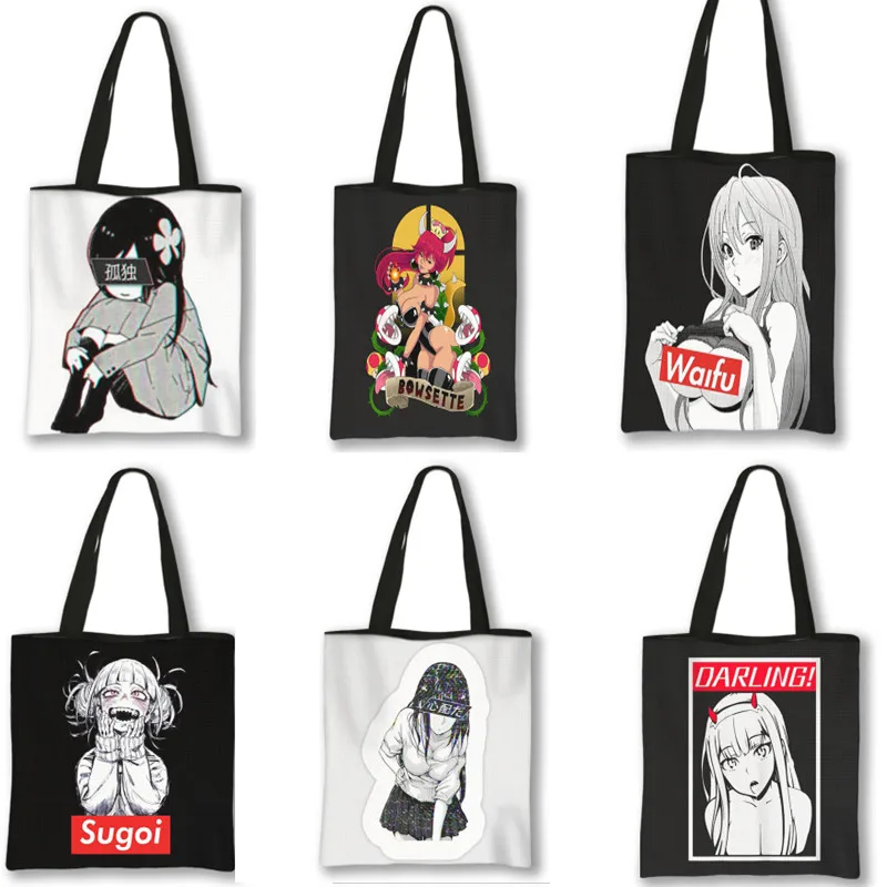 

Anime Dark Sugoi Print Totes Bag Women Sugoi Canvas Shoulder Bags Ladies for Travel Large Capacity Shopping Bag Gift Luxury Bags