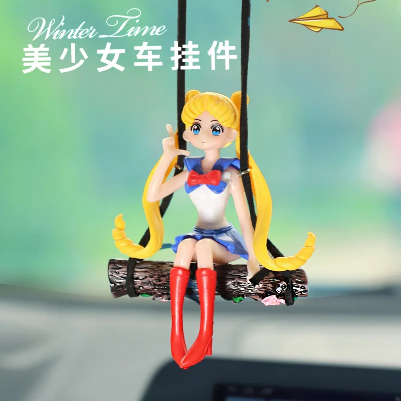 

Car Interior Pendant Rearview Mirror Swing Decoration Auto Anime Sailor Moon Cute Funny Pink Girl Dashboard Accessories Voiture