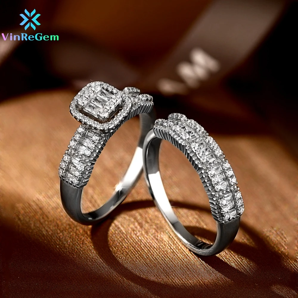 

Vinregem Genuine 925 Sterling Silver 3EX VVS1 White Sapphire Simulated Moissanite Ring Set for Women Ethnic Jewelry Dropshipping