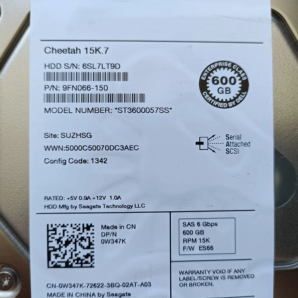 Для Dell 0W347K W347K ST 3600057 Жесткий диск SAS SS 15K 3 5 дюйма 600G