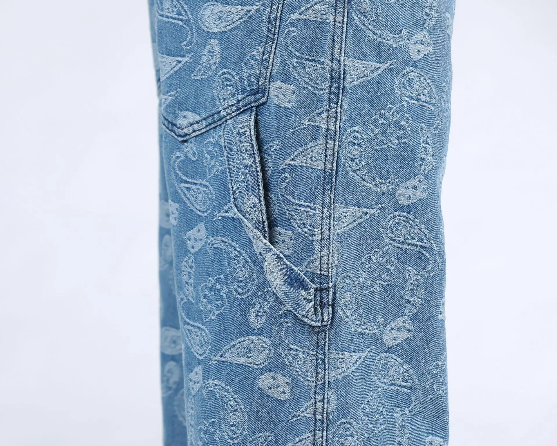 Baggy Jacquard Jeans Trousers Male Wide Leg Denim Pants Harajuku Print Men's Loose Casual Streetwear Hip Hop Trousers Plus Size