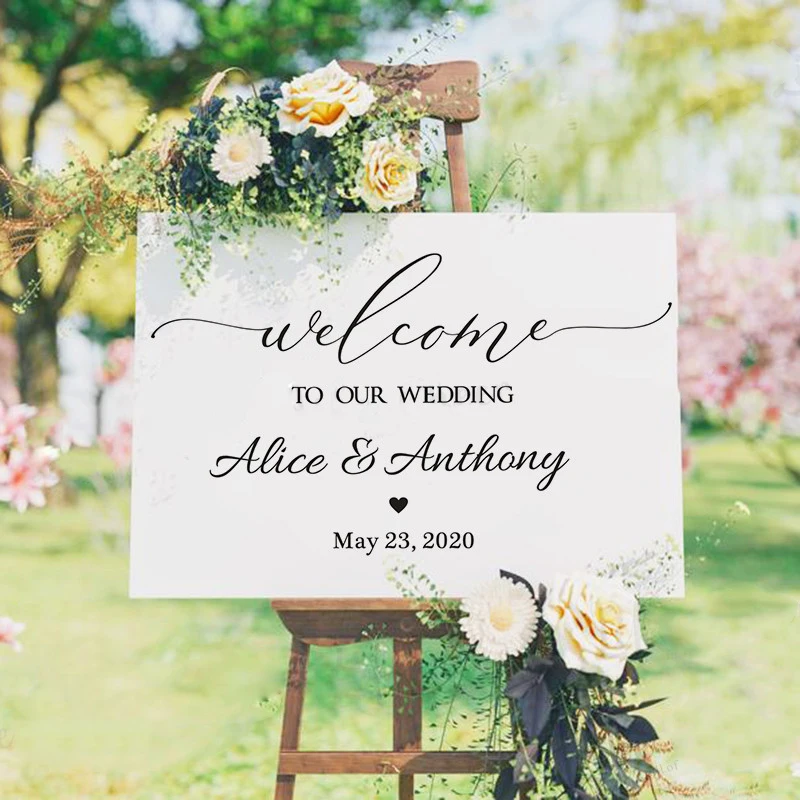 

Welcome Wedding Sign Vinyl Sticker Personalized Any Texts Board Decals Anniversary Engagement Party Sign Mirror Vinyl Murals