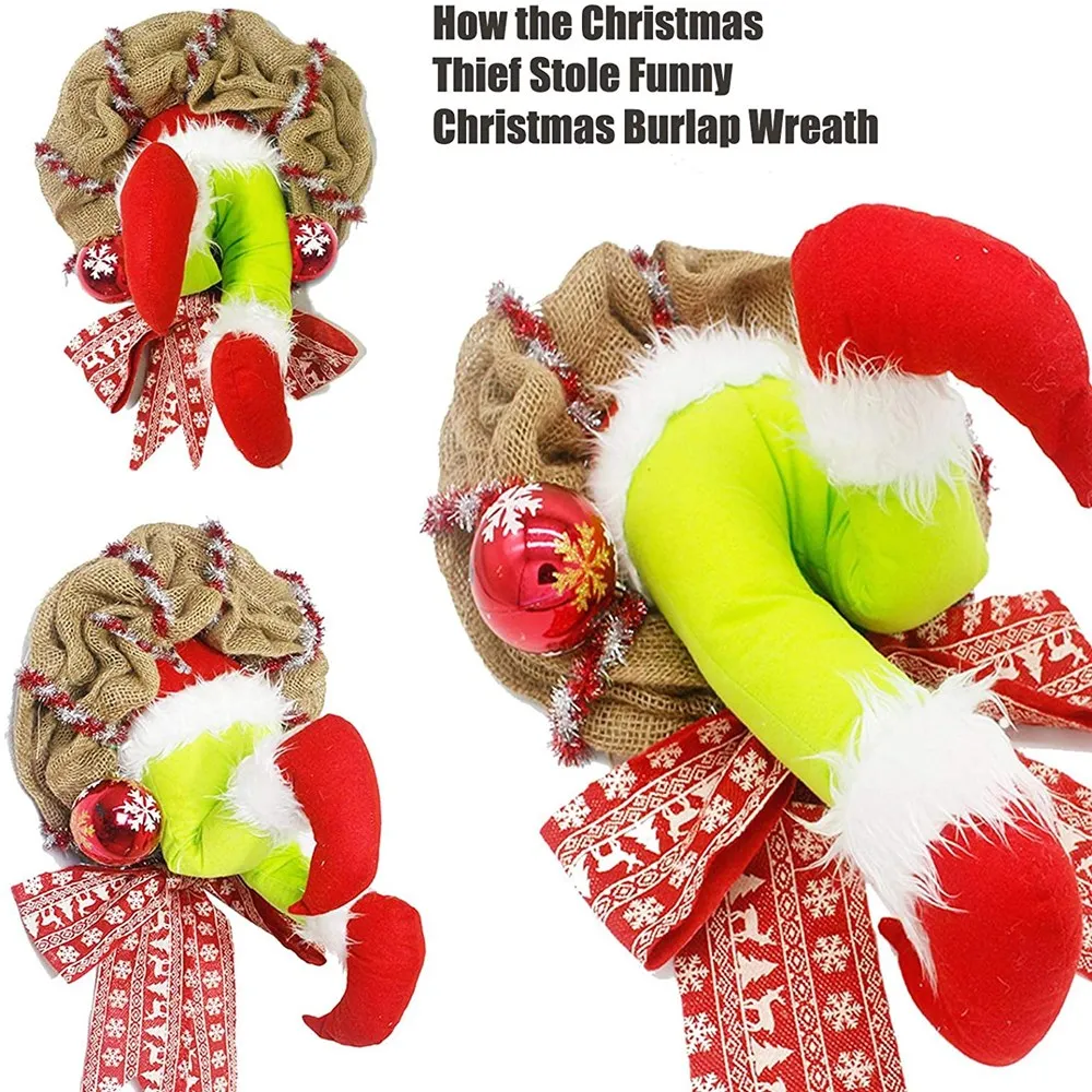 

Thief Christmas Burlap Wreath The Grinch Stole Christmas Burlap Wreath Christmas Garland Decorations Funny Gift for Kid Friends