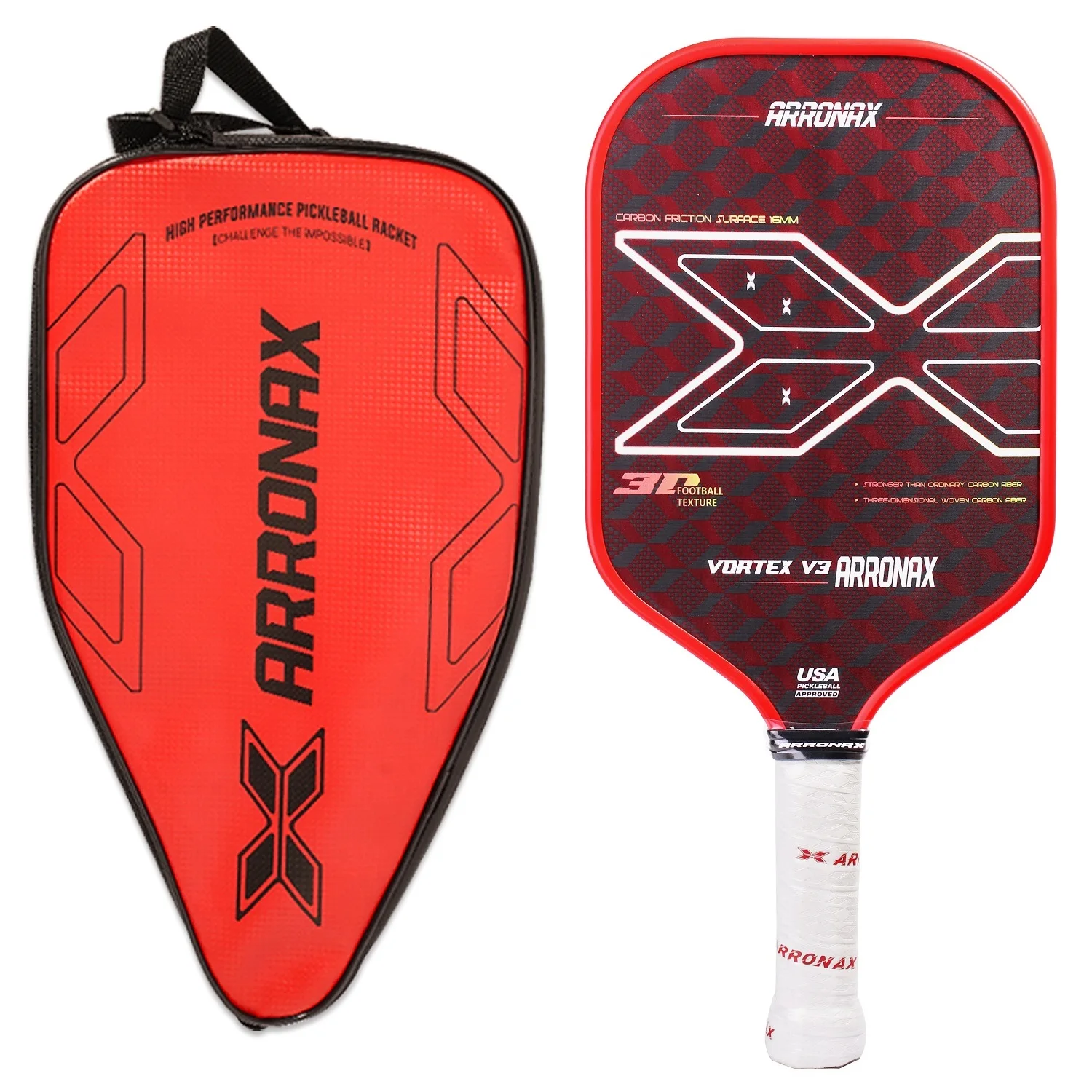 ARRONAX-Pickleball Paddle из углеродного волокна 3D 18K Raw сотовый сердечник 16 мм толщина для