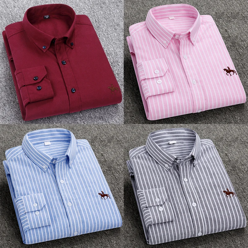 Long Sleeve Shirts for Men 100% Cotton Oxford Mens Clothing Autumn Winter Top Blouse Business Casual Shirts Korean Fashion