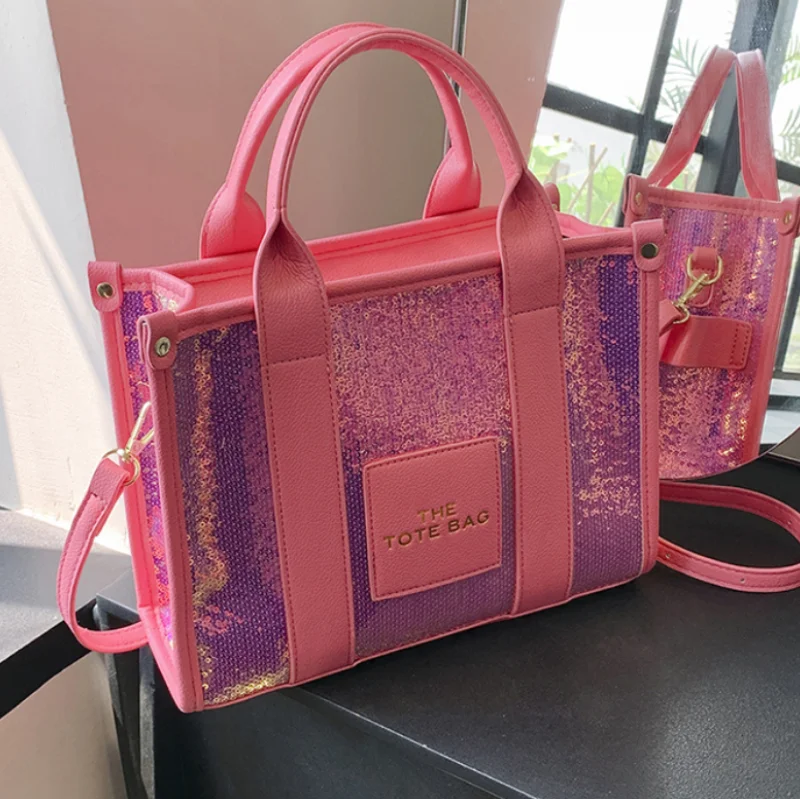 Sequin Large Handbags for Women 2023 New Fashion Leather Casual Tote Bag Letter High Quality Commuter Luxury Woman Shoulder Bag