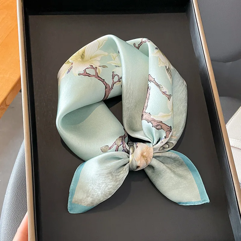 Новинка 2024 100% натуральный шелковый шарф модный женский маленький платок на шею