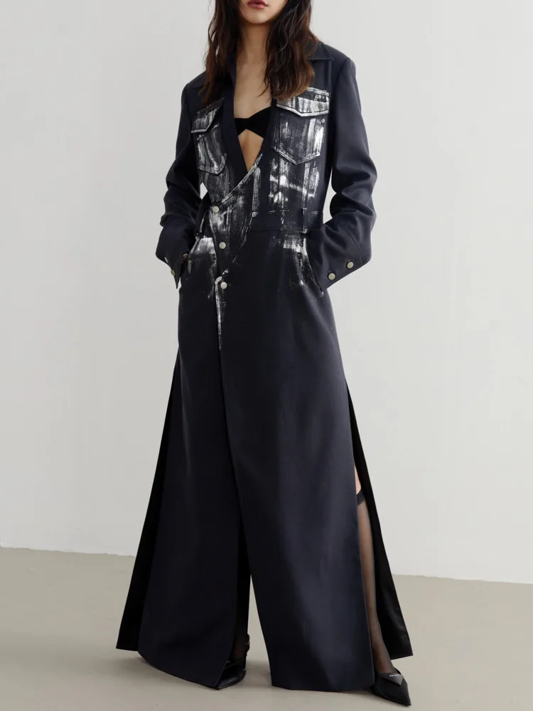 Женский блейзер BZVW свободный дизайнерский Длинный темно-синего цвета модель 1df6138