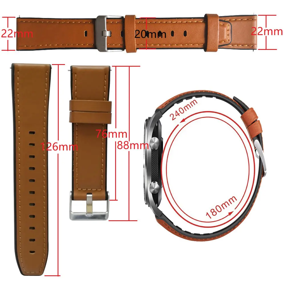 20mm 22mm Leather+Silicone Watch Strap For Huawei Watch GT2e GT2 42mm 46mm Smartwatch Band Samsung Gear S3 Active2 40mm 44mm