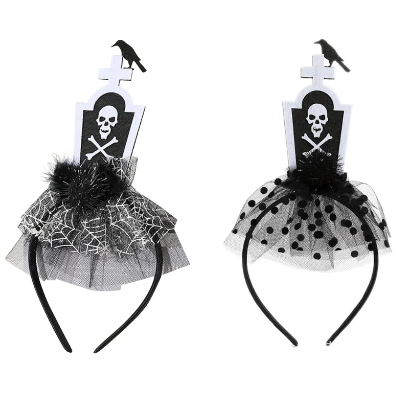 

Cosplay Witch Hair Hoop with Grave&Crow Woman Yarn Decor Makeup Headband for Carnivals Party Taking Photo Hairband