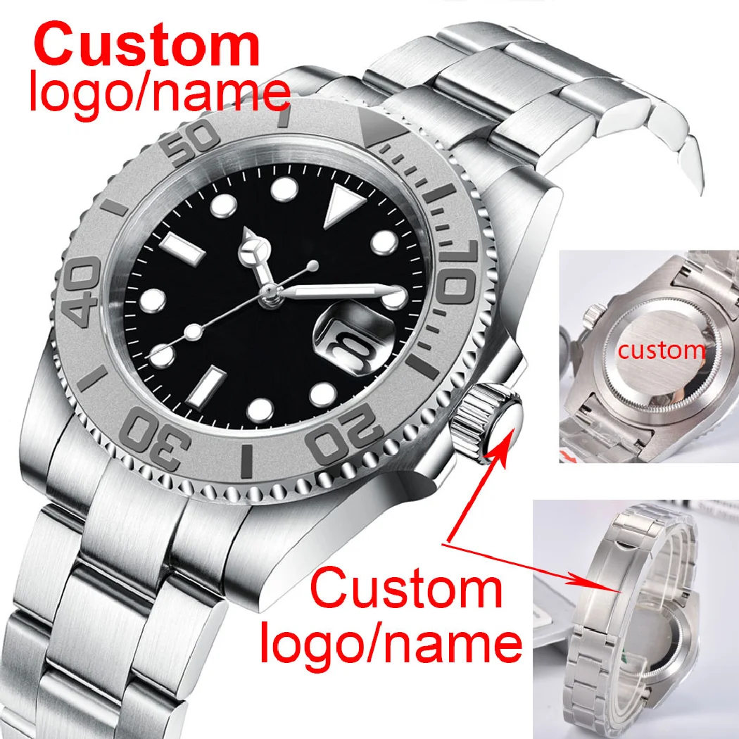 

Часы мужские автоматические с логотипом на заказ, зеленые и синие наручные часы с стерильным циферблатом, с сапфировым стеклом, 40 мм, NH35, Спортивные Светящиеся, 10 бар