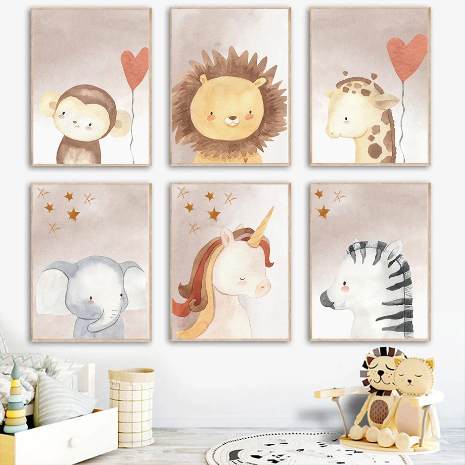 

Elephant Lion Giraffe Zebra Unicorn Animal Wall Art Canvas Painting Nordic Posters And Prints Wall Pictures Boho Kids Room Decor