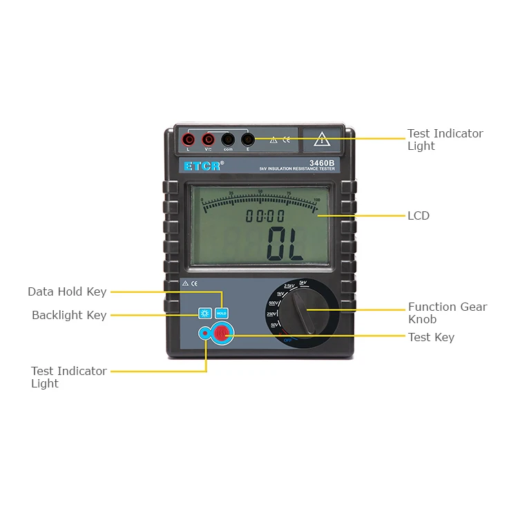 

Тестер сопротивления изоляции ETCR3460B 5kv Megohmmeter