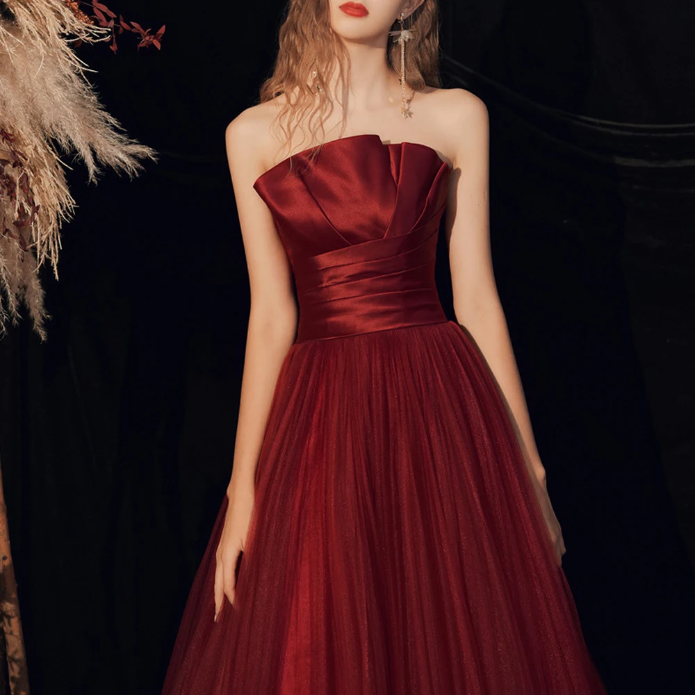 Gown female red wedding 2022 autumn and winter models bridal dinner bust slim host annual meeting magnanimous long dress