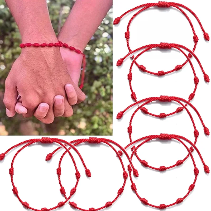 20PCS 7 Knots Red String Bracelet For Couple Protection Good Luck Amulet for Success Handmade Friendship Lucky Bangles - купить по