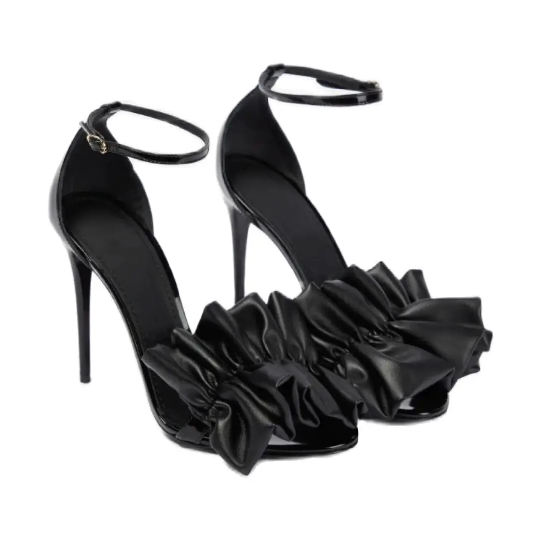 Сандалии женские плиссированные с открытым носком босоножки ремешком и пряжкой