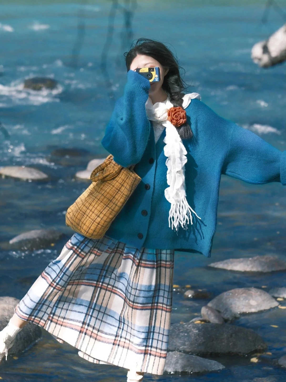 Женский вязаный кардиган средней длины Artistic Blue ~ Mori Look Lake осень 2024 свободная