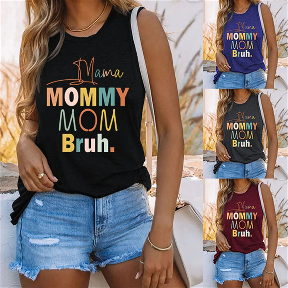 

Mama Mommy Mom Bruh Tank Tops Women Funny Colorful Letter Print Sleeveless Loose T-Shirt Summer Beach Style Graphic Tees Tanks