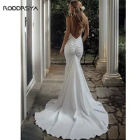 sexy spaghetti straps mermaid wedding dress simple 2022 open back modern bridal gowns bride party sweep train vestido de novia