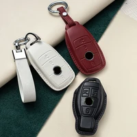 top layer leather car key case cover shell for mercedes benz a b c e s g m r class w204 w205 w212 w213 w176 glc cla gla amg w177