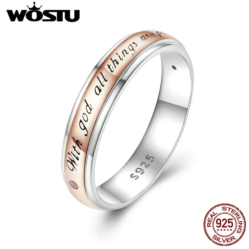 

WOSTU Real 925 Sterling Classical Couple's Promise Band Rings For Women European Simple Rotary Ring Wedding Fine Jewelry Gift