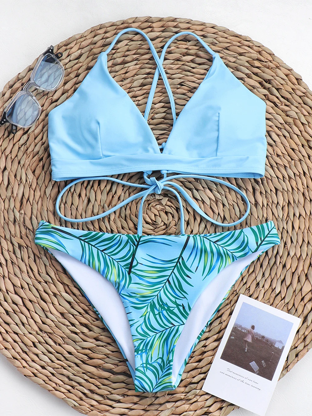 Bikini 2023 Woman Sexy Two Pieces Swimsuit V-neck Suspender Backless Swimwear Low Waist Print Beachwear Bathing Suit