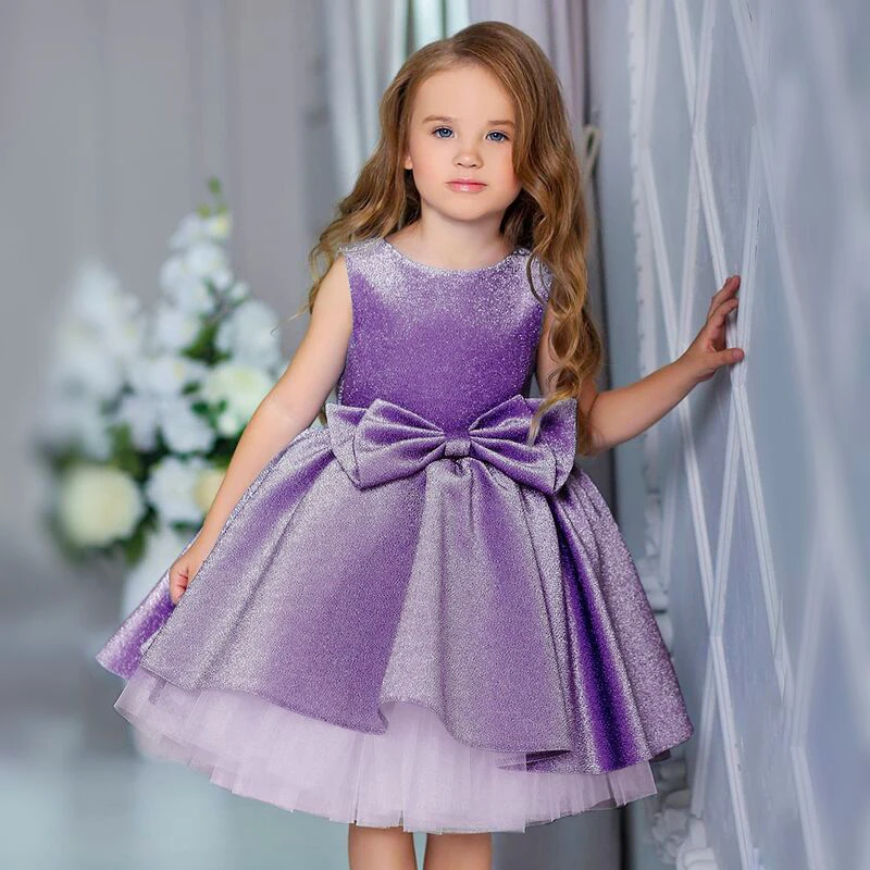 

Baby Girls Princess Party Gown Toddler Kids Glitter Tutu Pageant Dress Teen Girls Formal Evening Cocktail Puffy Dresses Cute Bow
