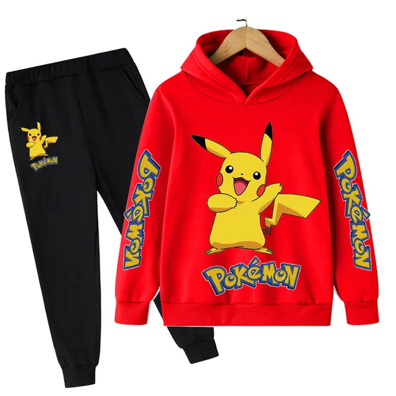

2022Children Boys Pikachu Clothing Set Autumn Children Cartoon Hoodies Tops+Long Pants 2PCS Suit Kids Pokemon Outfits 4-14 Years