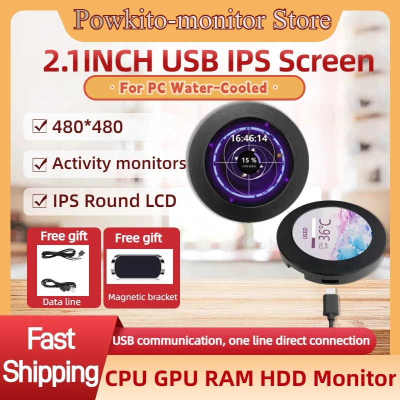 Портативный IPS-экран 2 1 дюйма с водяным охлаждением Круглый ЖК-дисплей компьютер