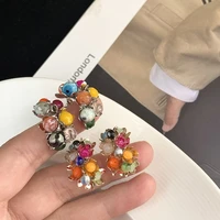 ins flower cluster natural stone beads 925 silver needle rainbow small stone earrings vintage ethnic jewelry for women wholesale
